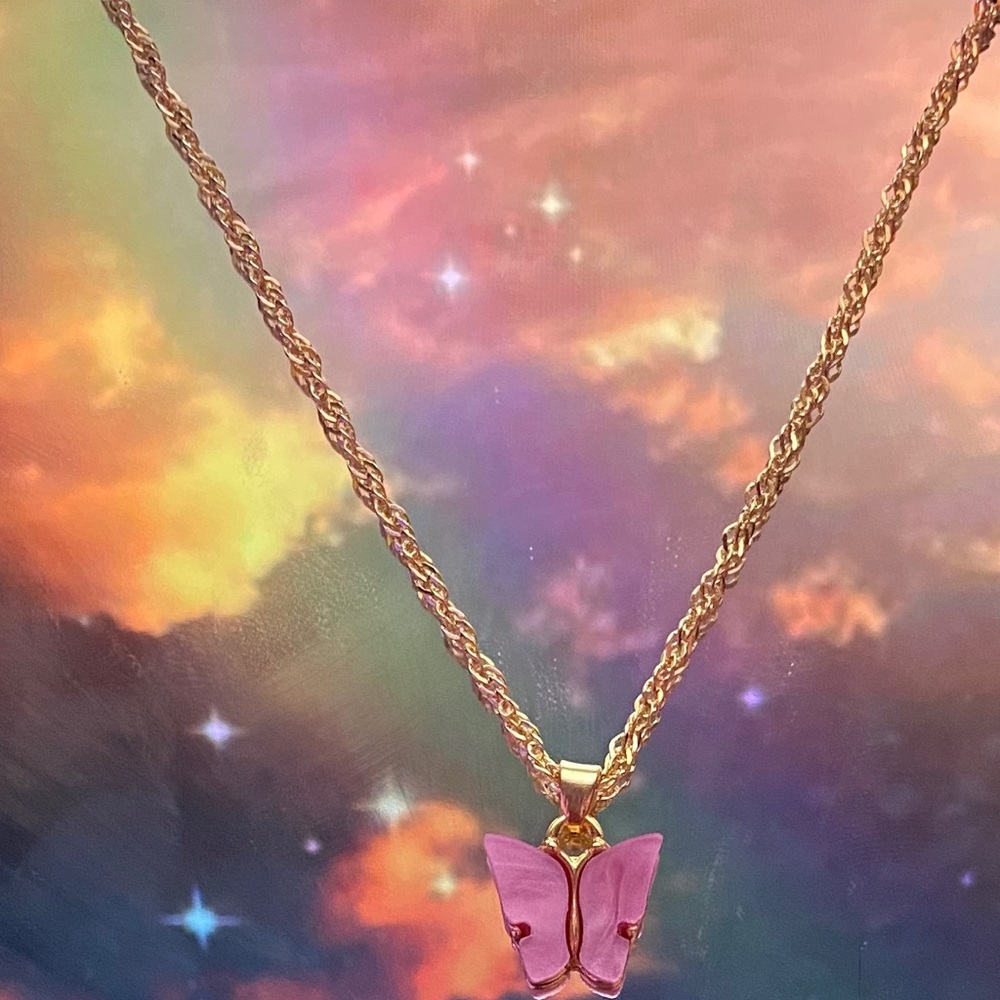 Pink butterfly necklace